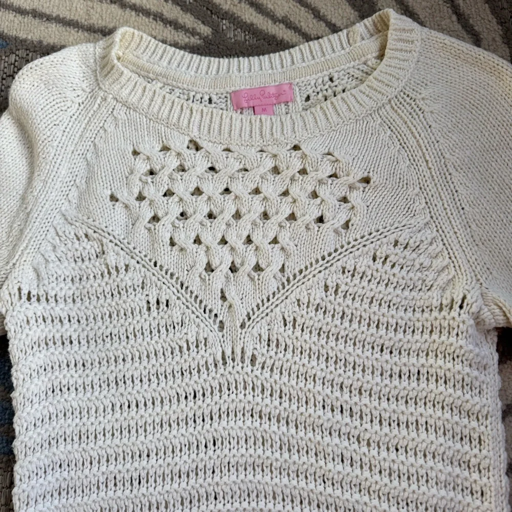 Lilly Pulitzer Penelope Pullover Cream Knit Crew Neck Cotton Sweater Size Medium